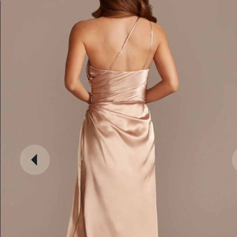 Charmeuse draped one-shoulder bridesmaid dress Size 10, Sand